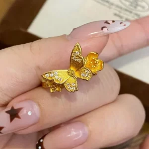 Gold-Tone Butterfly Ring with Crystal Accents, Adjustable Women's Fashion Jewelry