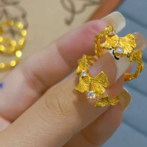 Gold-Tone Ginkgo Leaf Open Ring, Adjustable Fashion Jewelry