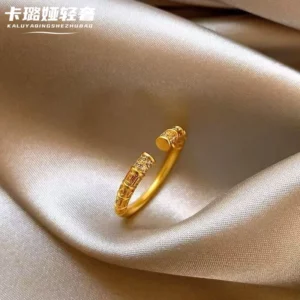 Gold-Tone Open Adjustable Ring with Scrollwork Motif
