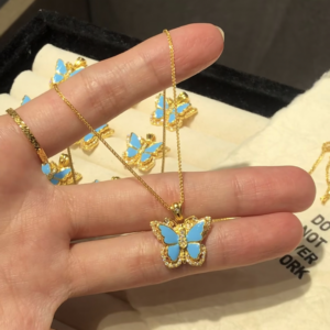 Gold Plated Butterfly Pendant Necklace for Women, Hollow Filigree Design