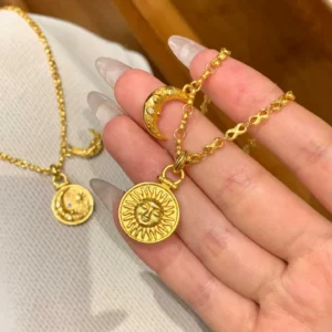 Gold-Tone Sun Moon Star Pendant Necklace, Women's Fashion Layering Choker