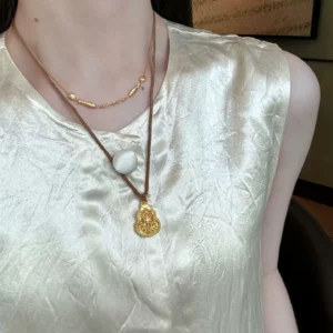Gold-Tone Hulu Gourd Pendant Necklace for Women, Fashion Layering Jewelry