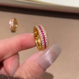 Gold-Tone Plated Ring with Three Rows of Zirconia Stones