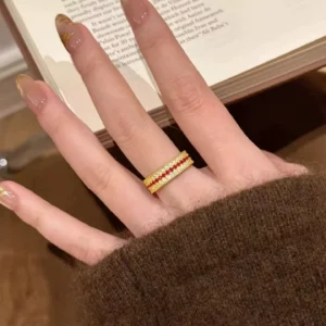 Gold-Tone Fashion Ring with Three Rows of Sparkling Crystals