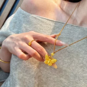 Gold Plated Butterfly Pendant Necklace with Crystal Accents