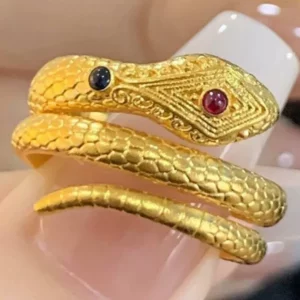 Gold Plated Snake Motif Ring, Fashionable Textured Band