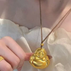 Gold-Tone Laughing Buddha Pendant Necklace with Rhinestones
