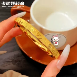 Women's Gold-Tone Fortune Blessing Bangle Bracelet, Plain Design