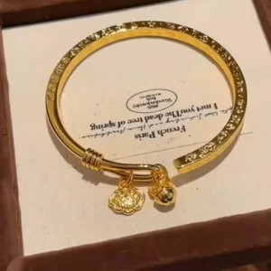 Gold-Tone Blessing Bell Bangle Bracelet for Women, Open Design