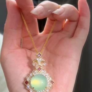 Gold-Tone Alloy Pendant Necklace with Red Agate and Crystal Accents
