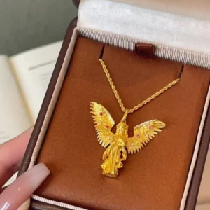 Gold Plated Angel Wings Pendant Necklace with Crystal Accents