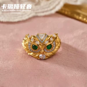 Gold Plated Owl Ring for Women, Open Adjustable Fashion Jewelry