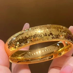 Gold-Tone Wide Tire Design Bangle Bracelet for Women