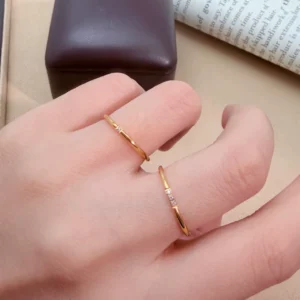 Gold Plated Women's Simple Ring with Sparkling Crystals, Everyday Minimalist Style
