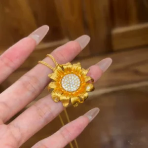 Gold-Tone Sunflower Pendant Necklace for Women, Delicate Choker Chain