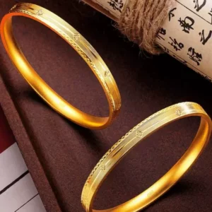 Gold Plated Four Leaf Flower Bangle Bracelet for Women