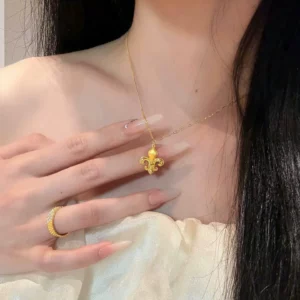 Gold-Tone Iridescent Iris Pendant Necklace for Women
