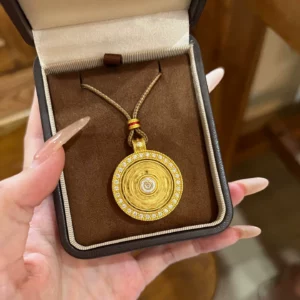 Gold-Tone Rotating Luopan Compass Pendant Necklace for Women