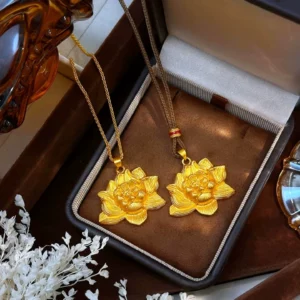 Gold-Tone Lotus Pendant Necklace, Women's Fashion Jewelry