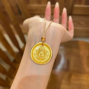 Gold-Tone Round Yellow Jambhala Pendant Necklace, Women's Short Choker Chain