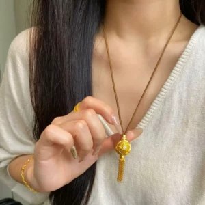 Gold Plated Hydrangea Tassel Pendant Necklace with Rhinestones