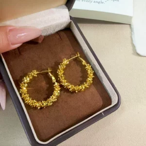 Gold Tone Circle Hoop Earrings with Matching Ring Set
