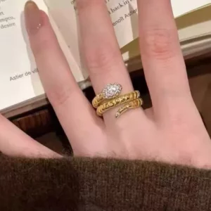 Gold Tone Serpent Wrap Ring with Zircon Accents for Women