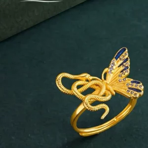 Gold-Tone Serpent Ring with Enamel Accents for Women