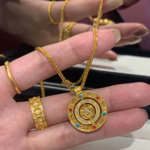 Gold Plated Compass Luopan Pendant Necklace for Women