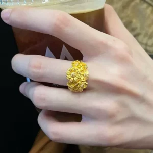 Gold Plated Floral Design Ring for Women, Fashion Jewelry