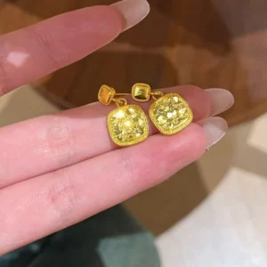 Gold-Tone Square Ice-Cube Stud Earrings for Women, Fashion Jewelry