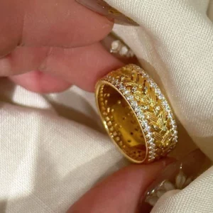 Gold Plated Wheat Ear Ring for Women, Fashion Adjustable Ring