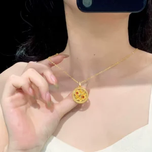 Gold-Tone Alloy Moon & Flower Pendant Necklace for Women