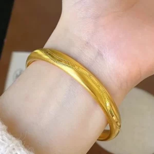 Gold-Tone Wave Texture Cuff Bangle for Women, Fashion Alloy Jewelry
