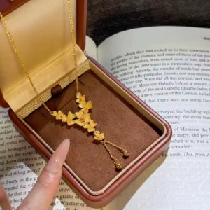 Gold Plated Floral Tassel Pendant Necklace for Women