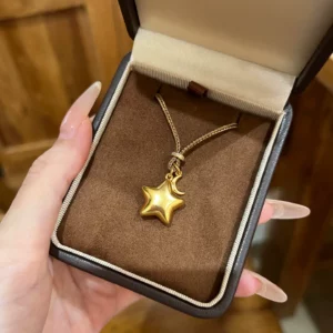 Gold Plated Star and Moon Pendant Necklace for Women
