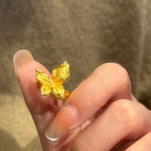 Gold Plated Butterfly Ring for Women, Wide Band Fashion Jewelry