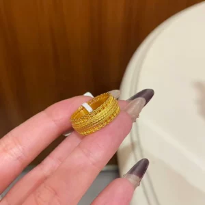 Gold-Tone Woven Texture Ring for Women, Chunky Statement Band
