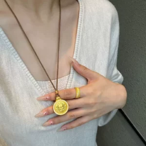Gold Tone Plated Fortune God Pendant Necklace with Crystal Accents