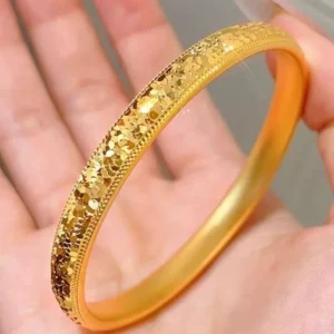 Gold-Tone Polished Plain Bangle Bracelet for Women