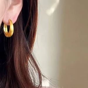 Gold-Tone Brushed Finish Plain Hoop Earrings for Women