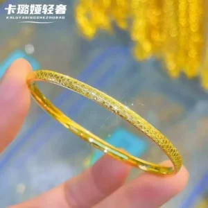 Gold Plated Copper Alloy Sparkling Thin Bangle Bracelet for Women