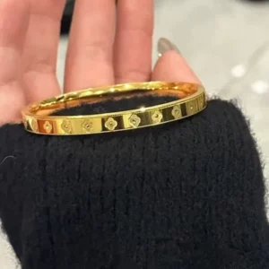 Gold Tone Four Leaf Clover Bangle Bracelet for Women