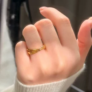 Gold Plated Ring with Textured Crushed Finish for Women