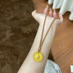 Gold-Tone Alloy Wealth God Pendant Necklace for Women