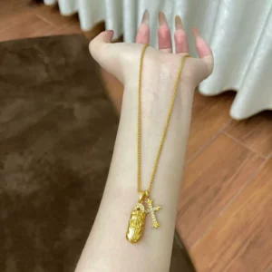 Gold-Tone Plated Pixiu Cross Pendant Necklace for Women