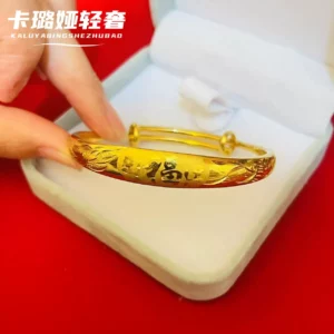 Women's Gold-Tone Fortune Charm Sliding Bangle, Adjustable Alloy Bracelet Gift for Mom