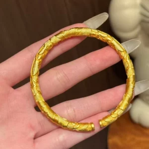 Gold Plated Peony Engraved Open Bangle for Women