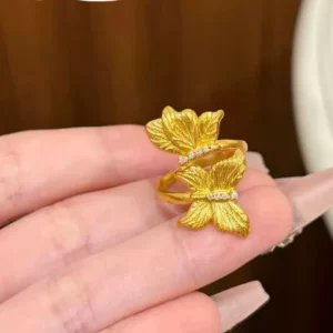 Gold-Tone Butterfly Ring with Crystal Accents, Brushed Finish, Women's Fashion Jewelry