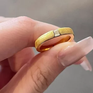 Brushed Square Zirconia Ring for Women, Gold Plated Open Ring